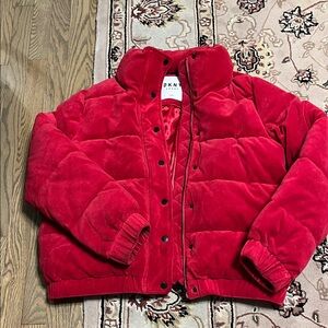 DKNY Bold Red velvet Women's Puffer Coat